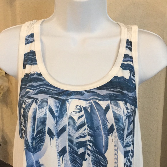 Bohemian Tank Top Shirt Size 2XL Blue With Lace - Picture 3 of 7